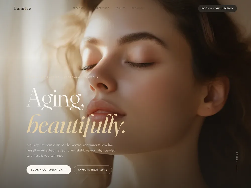 Aesthetic clinic — Editorial, warm, photography-led